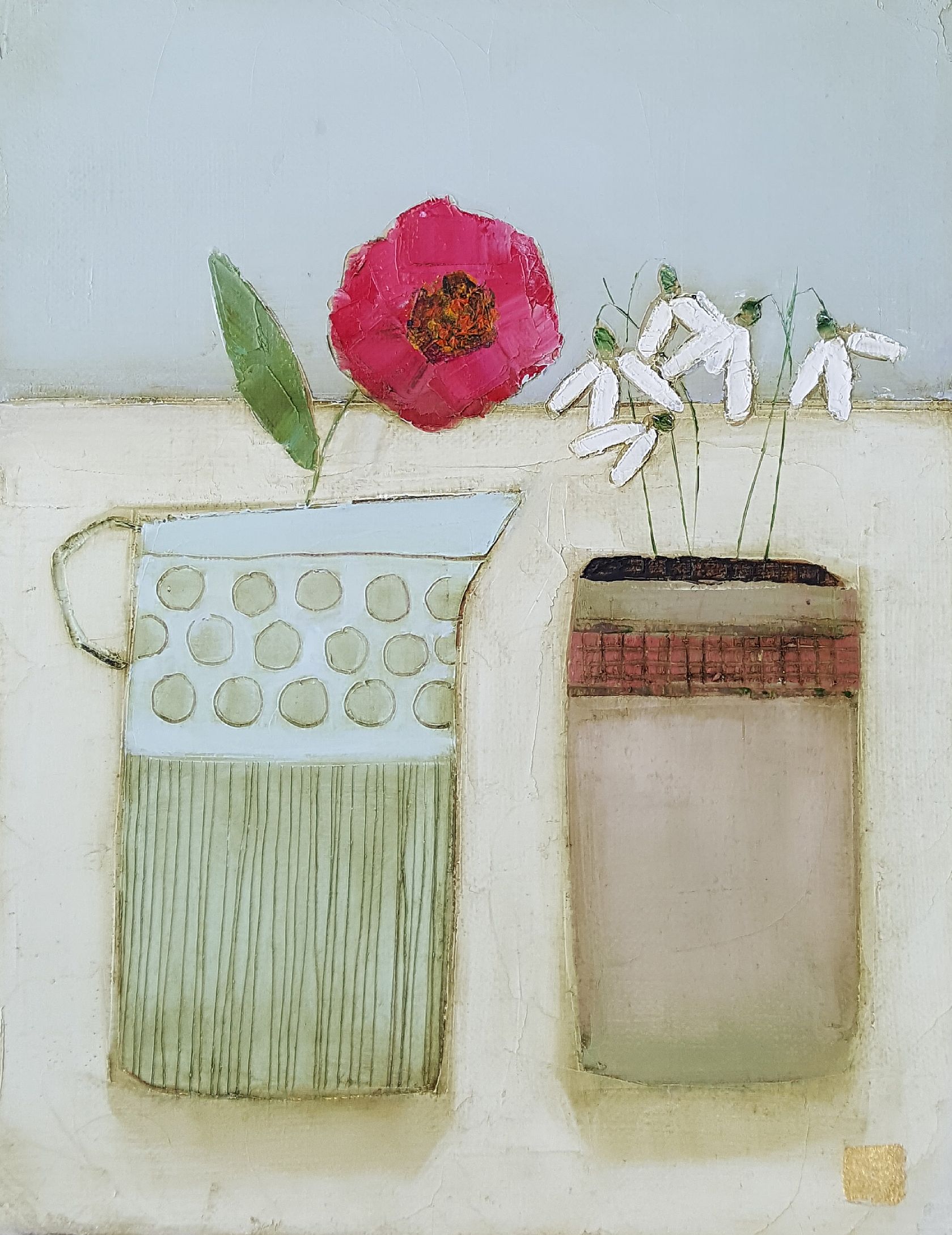 Eithne  Roberts - Snowdrops and wild pink